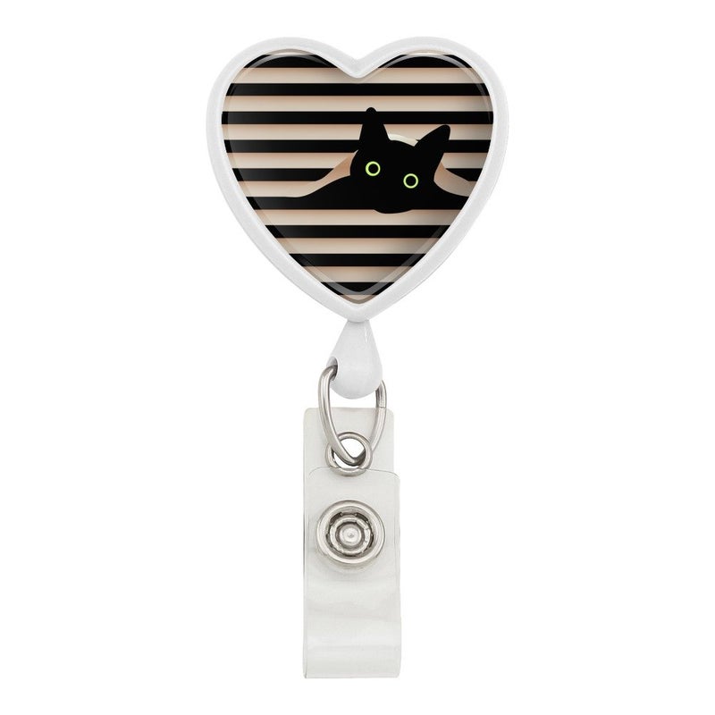 GRAPHICS & MORE Black Cat in Window Heart Lanyard Retractable Reel Badge ID Card Holder - White - Image 1